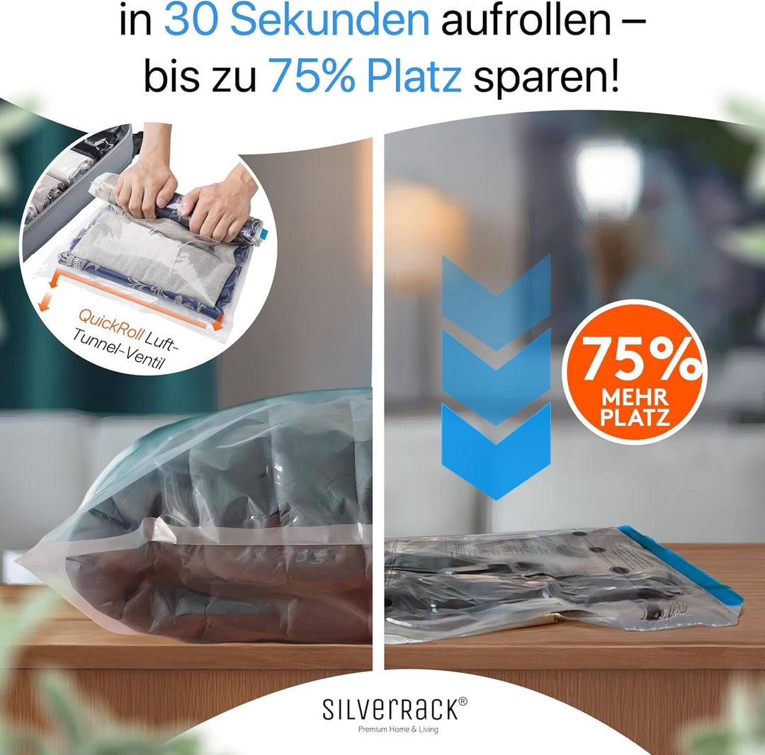 Vakuumbeutel für Kleidung Reise zum Rollen [8 Stück] Medium (35x50 cm) - kleine Reise Vakuumbeutel f