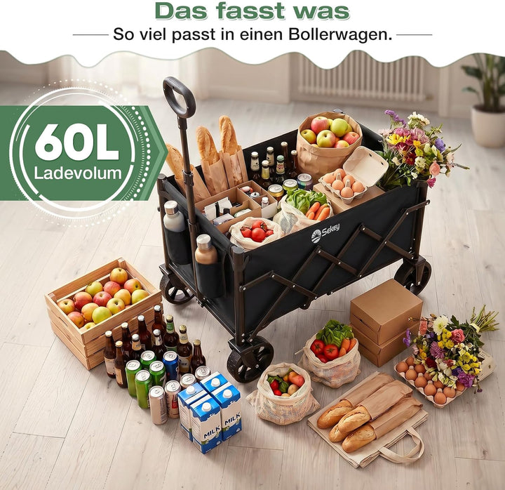 Sekey Bollerwagen Faltbar Klein 80KG, Handwagen Klappbar, Faltbarer Einkaufswagen Campingwagen mit H