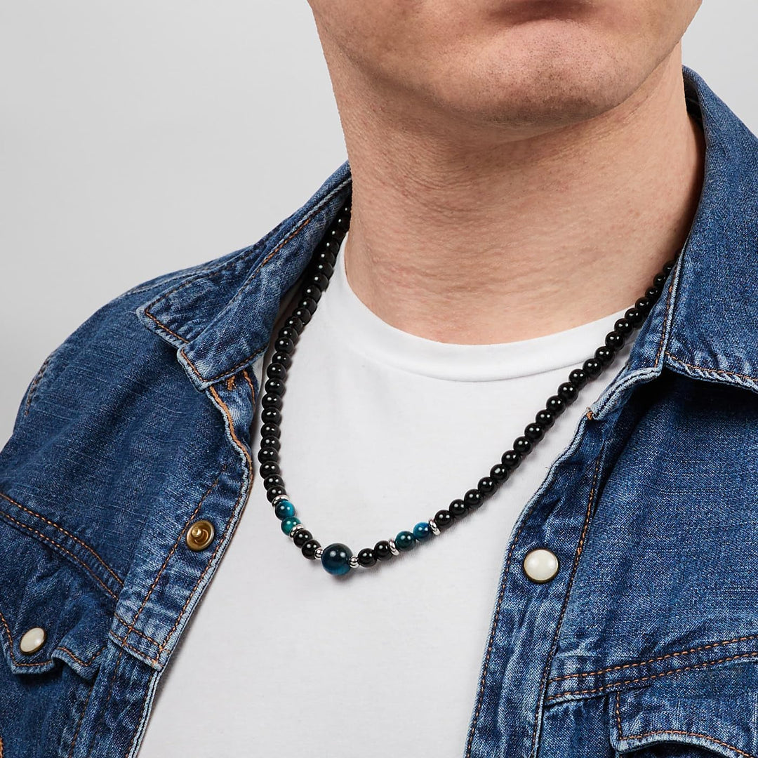 Handgemachte Herren Tigerauge Onyx Perlenkette Kette Natürliche Edelsteine Heilung Kristallschmuck (