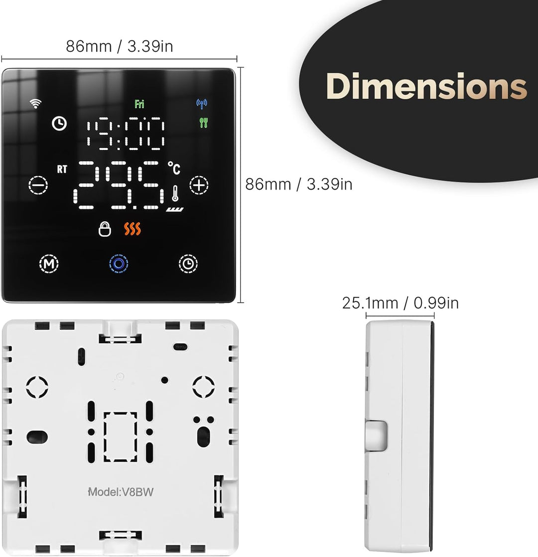WLAN-Thermostat mit Batterien, Schwarz, Smart für Gasboiler, Touch-Display 86 x 86 mm, kompatibel mi