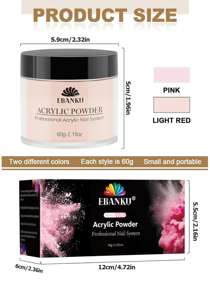 EBANKU 2 x Professionelles Acryl-Pulver für Nagelverlängerungen, raues Rosa, für Nagelverlängerungen