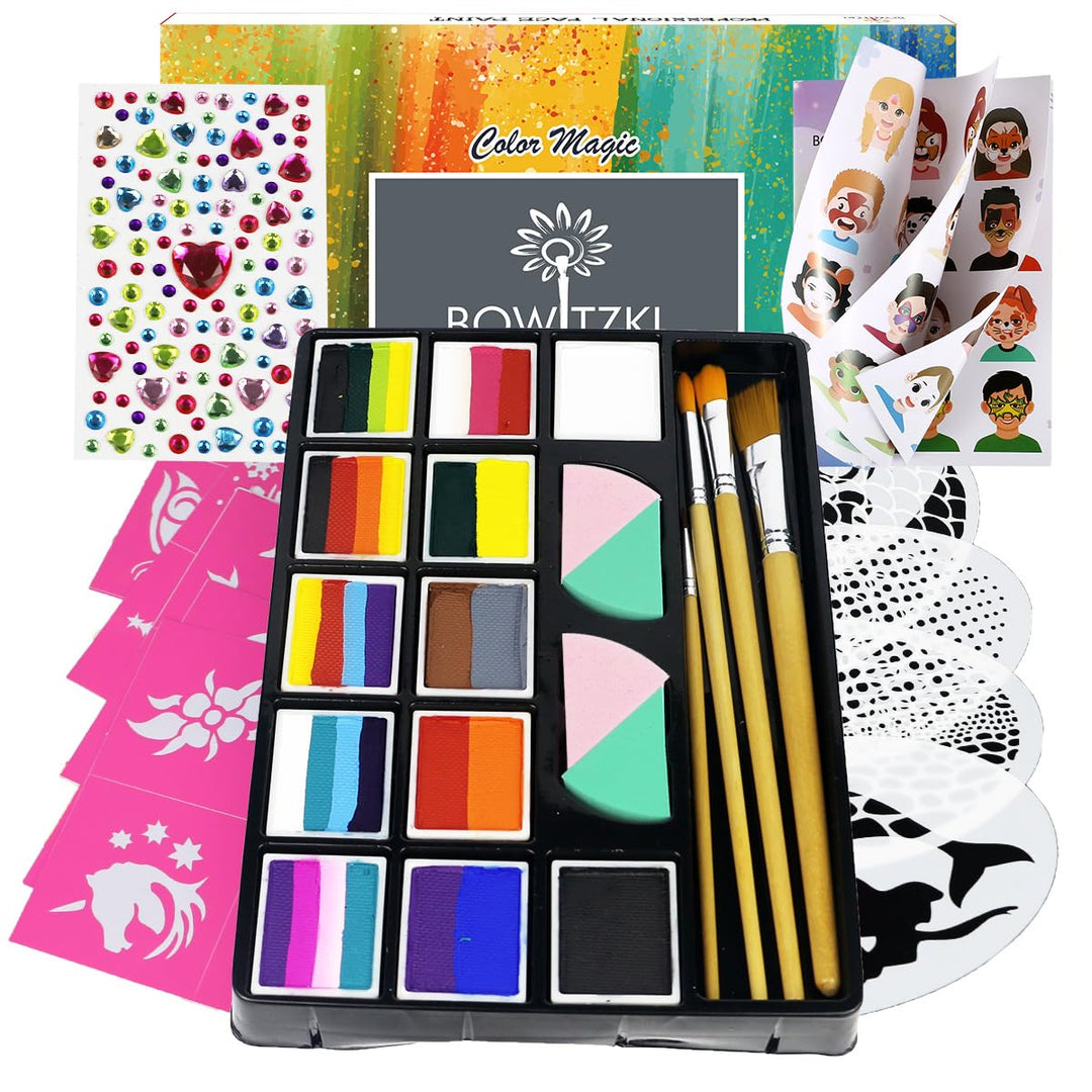 Bowitzki Professionelles Gesichtsbemalungs-Set für Kinder und Erwachsene, 12 x 10 g, Gesichtsbemalun