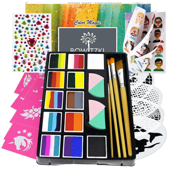 Bowitzki Professionelles Gesichtsbemalungs-Set für Kinder und Erwachsene, 12 x 10 g, Gesichtsbemalun