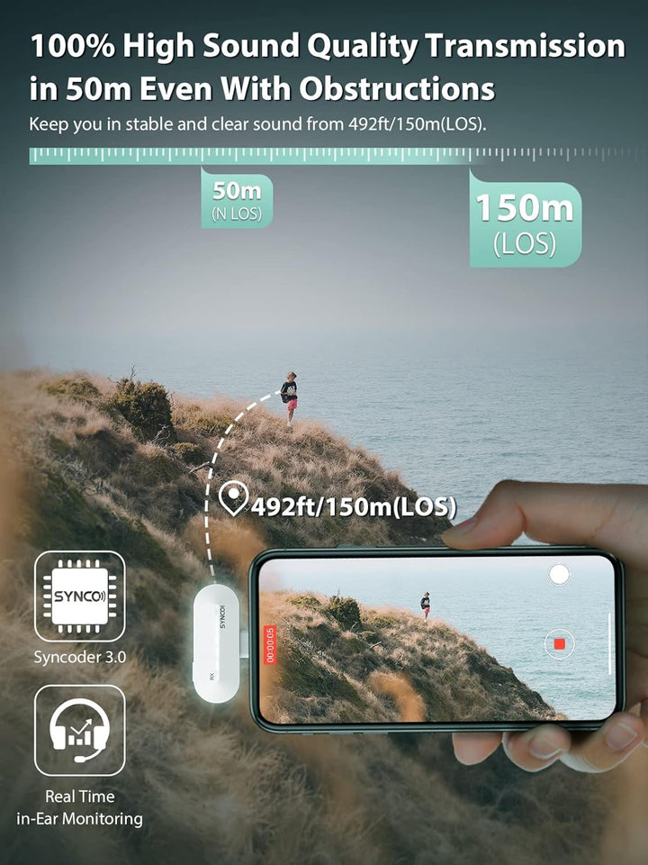 SYNCO Lavalier Mikrofon Kabellos 【Type-C】, P1T Smartphone Mikro Wireless mit Ladebox, Kompatibel mit