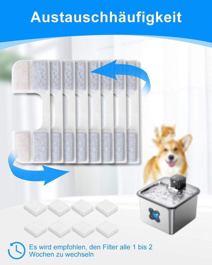 8 Stück Wasserfilter Kartuschen,8 Stück Wasserpumpenschwämme,Ersatzfilter Kompatibel mit FEELNEEDY 3