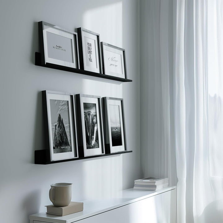 byde Ein schlankes Wandregal für Fotos, Bilder und Bücher. Modernes und minimalistisches Design. Her