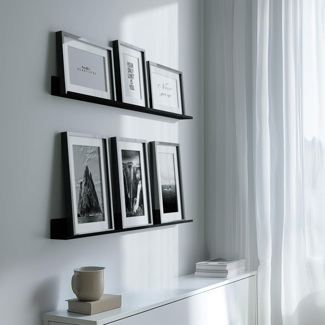 byde Ein schlankes Wandregal für Fotos, Bilder und Bücher. Modernes und minimalistisches Design. Her