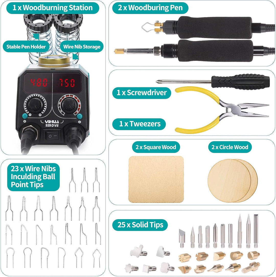 YIHUA 939D-VII brandmalerei-Werkzeug Holzbrennstift-Set Station 2-in-1 Solid-Point 200-480°C (mit Te