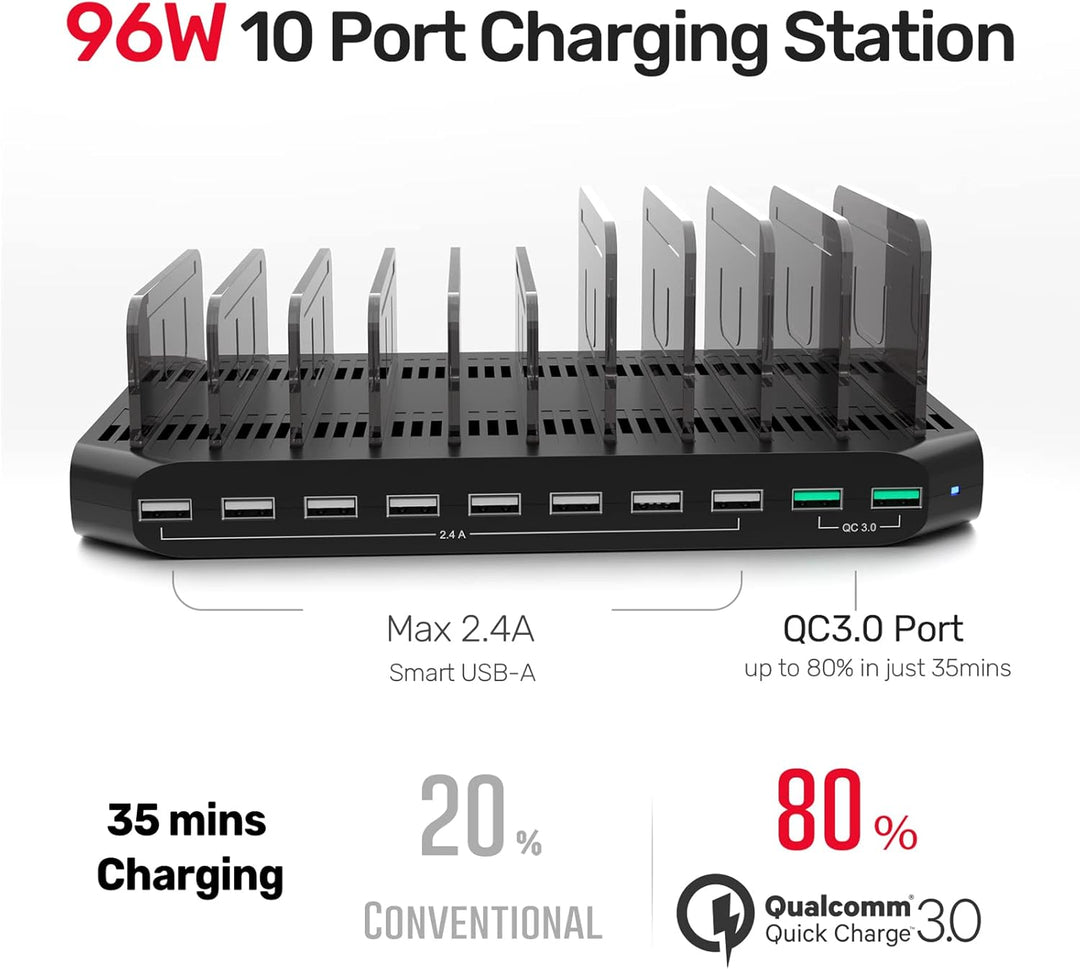 Unitek USB Ladestation für mehrere Geräte, Ladegerät Organizer Stand mit Teilern, QC 3.0-kompatibel