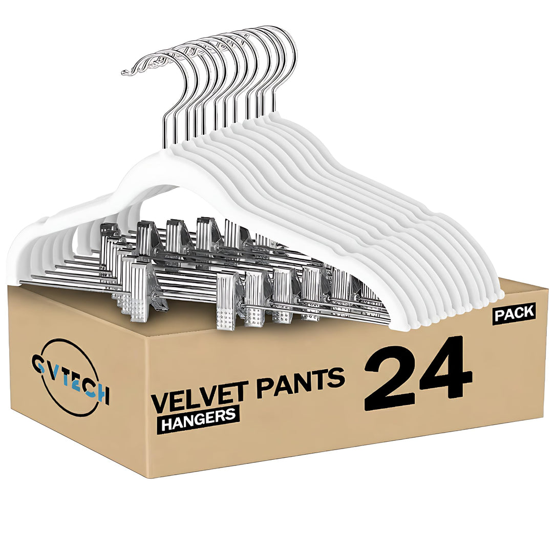 GVTECH Samt Hosenbügel mit Clips [24 Stück] verstellbaren Metall-Clipbügel für Hosen Rockbügel mit E