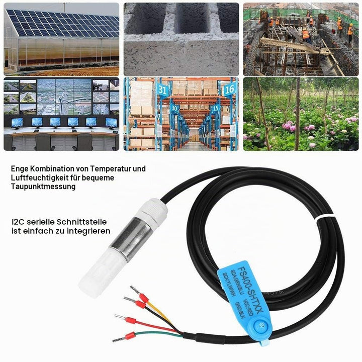 Staubdichter FS400-SHT3X Digitale Boden-Temperatur-Feuchtesensor-Sonde aus Edelstahl und Kunststoffg