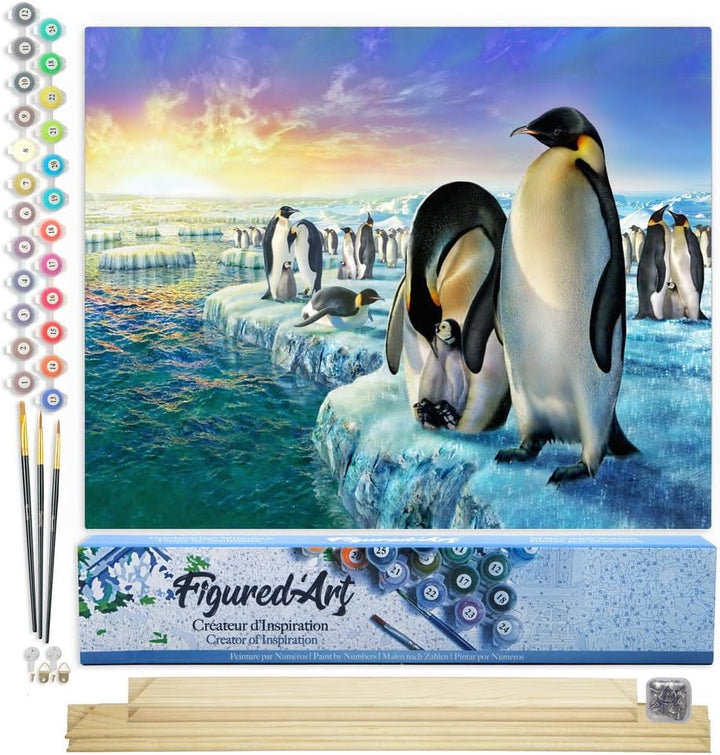 Figured'Art Malen Nach Zahlen Erwachsene Mit Rahmen Pinguine auf Eisschollen - Paint by Numbers Bast