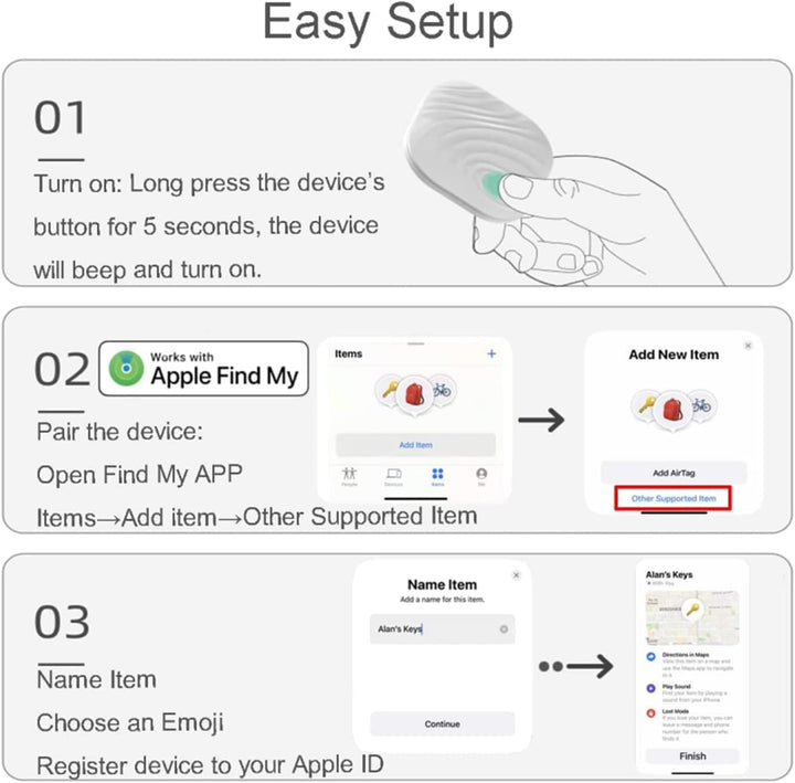 Air Tags Schlüsselfinder Smart Finder 4er Pack（IOS NUR）- Funktioniert mit Wo ist? - Schlüssel Finden