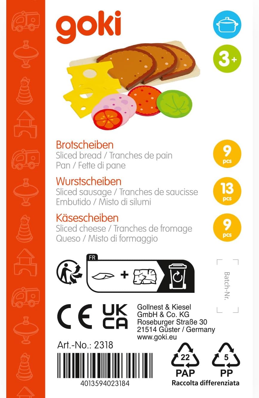 goki 2318 Brotscheiben, Wurstscheiben und Käseaufschnitt, mit Salat- und Gemüsebeilage - Set Brot, W