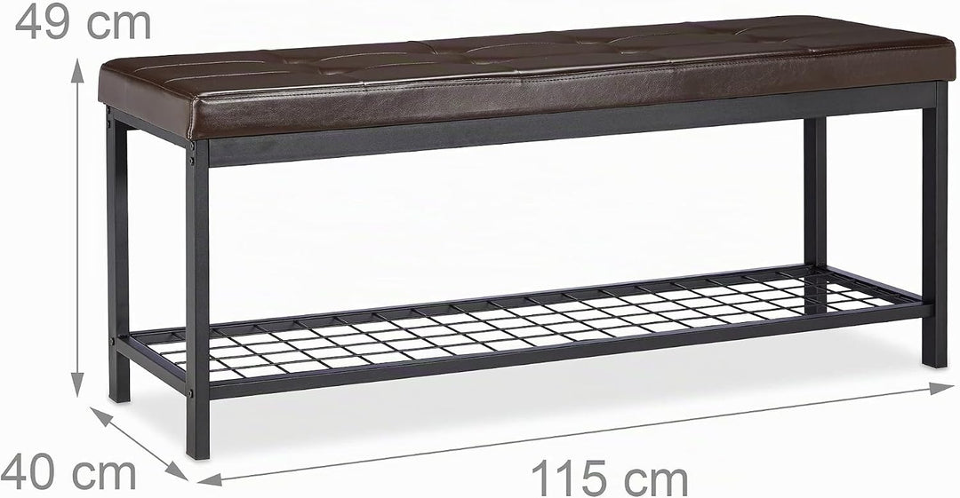 Relaxdays Schuhbank XXL, bequemes Sitzpolster, offen, grosse Gitterablage für Schuhe, Metall, HxBxT: