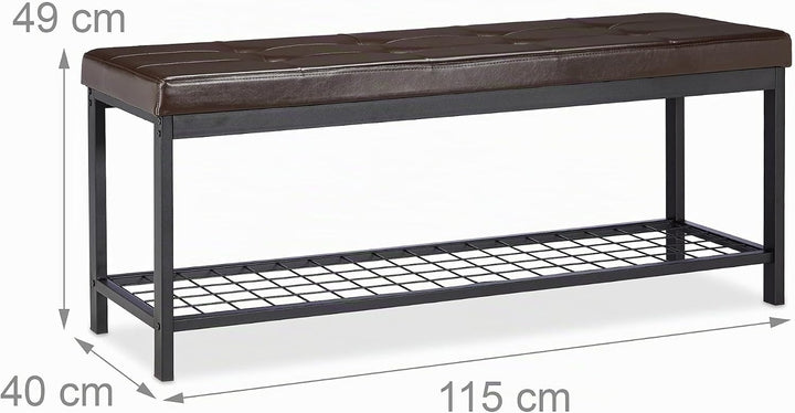 Relaxdays Schuhbank XXL, bequemes Sitzpolster, offen, grosse Gitterablage für Schuhe, Metall, HxBxT: