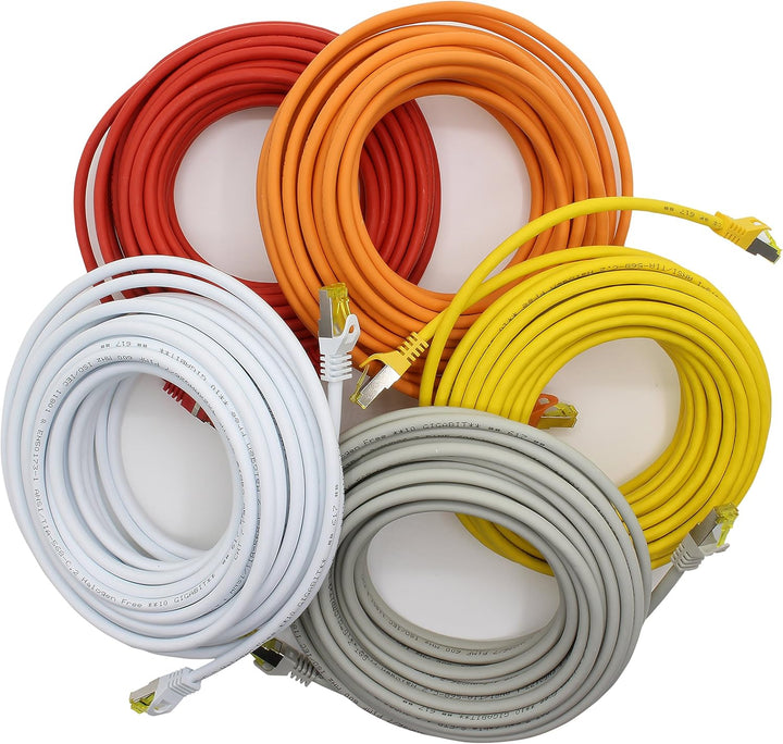 1aTTack.de Cat.7 Netzwerkkabel 10m 5 Farben 5 Stück Cat7 Ethernetkabel Netzwerk LAN Kabel Rohkabel 1