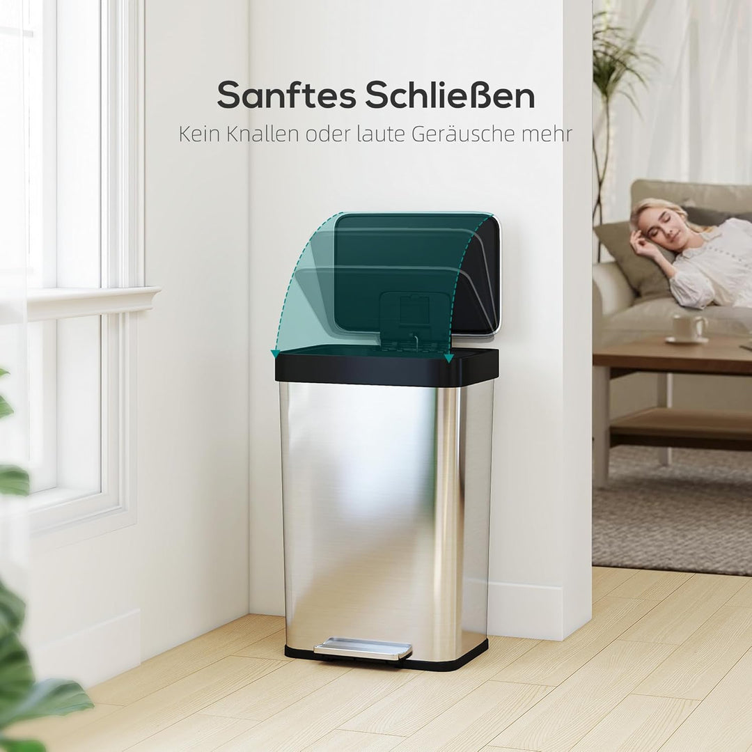 HOMCOM Mülleimer Küche 60 L Treteimer mit Soft-Close-Deckel, Offenhaltefunktion und Pedal Abfalleime
