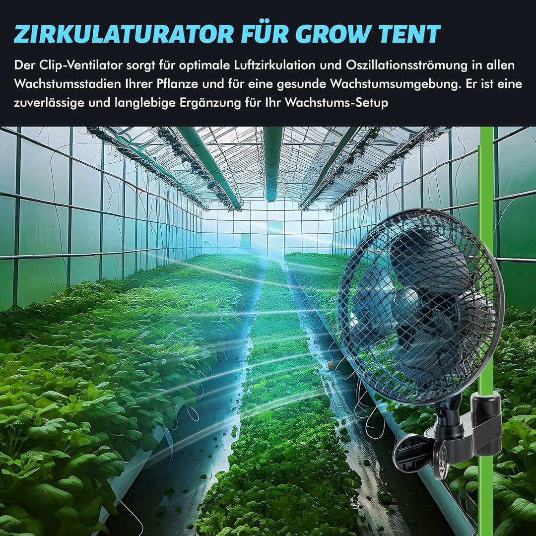 Grow Ventilator mit Clip 20W, Oszillierender Wachsen Growzelt Clip Lüfter, 2 Geschwindigkeiten, Grow