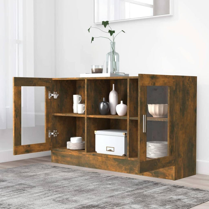 INLIFE Vitrinenschrank Räuchereiche 120x30,5x70 cm Holzwerkstoff,Braun,28.4KG,815627