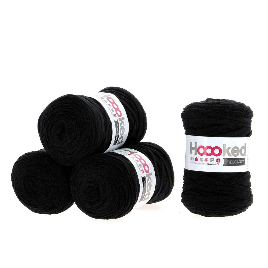 Hoooked Ribbon XL Bändchengarn Sparset aus 4 Rollen Wahl (Black Night), Black Night