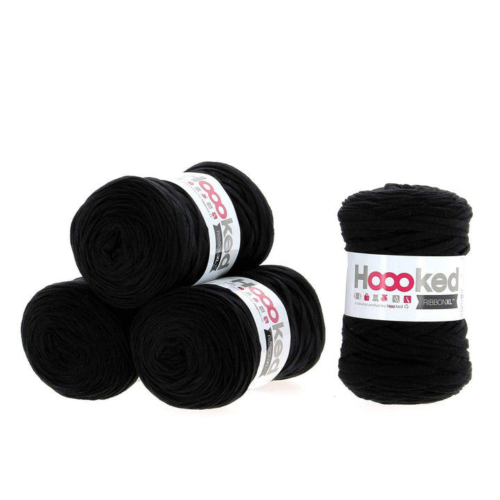 Hoooked Ribbon XL Bändchengarn Sparset aus 4 Rollen Wahl (Black Night), Black Night