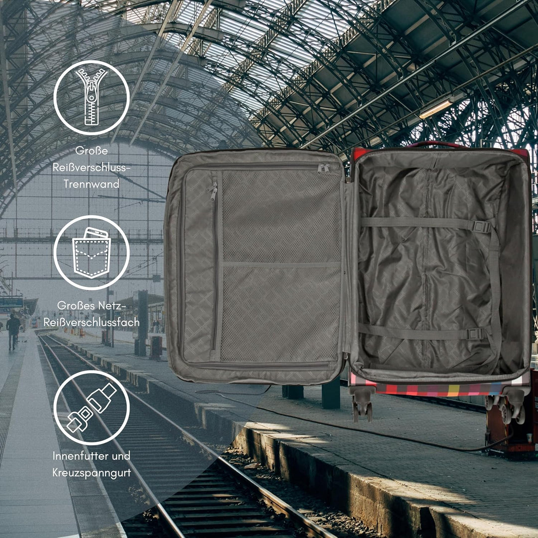 Reisetrolley SoftLITE 4w | Koffer aus strapazierfähigem Polyester | Leichter Trolley mit Vier Doppel