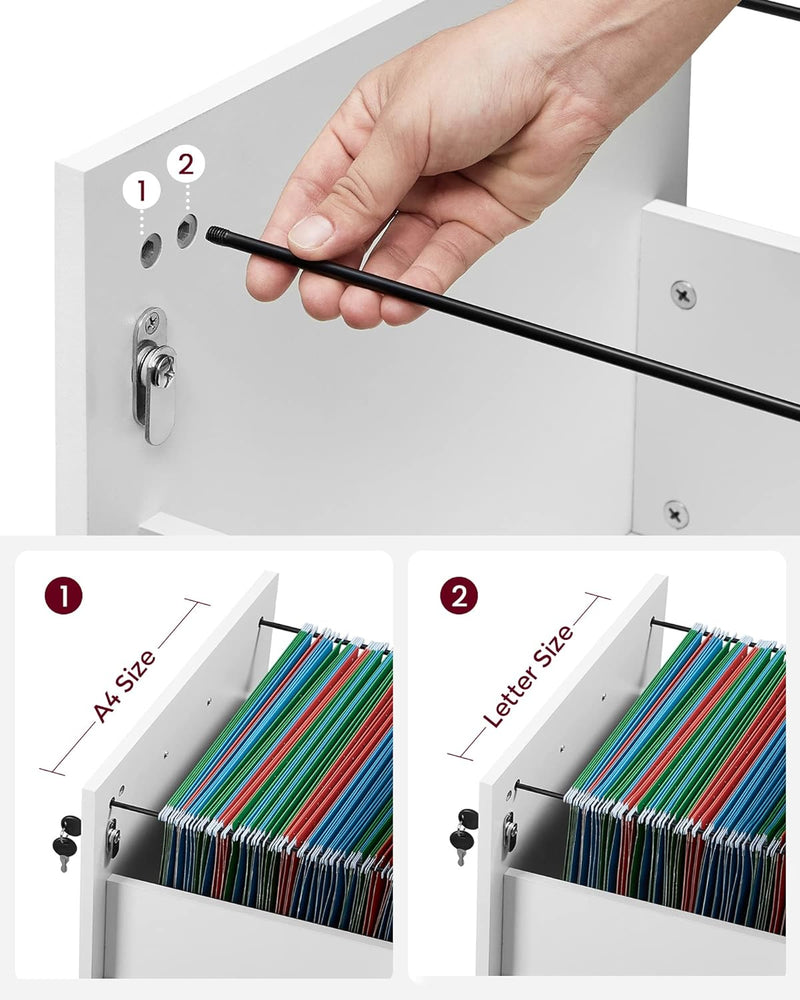 VASAGLE Rollcontainer, abschliessbar, Aktenschrank mit 2 Schubladen, 5 Rollen und Verstellbarer Häng