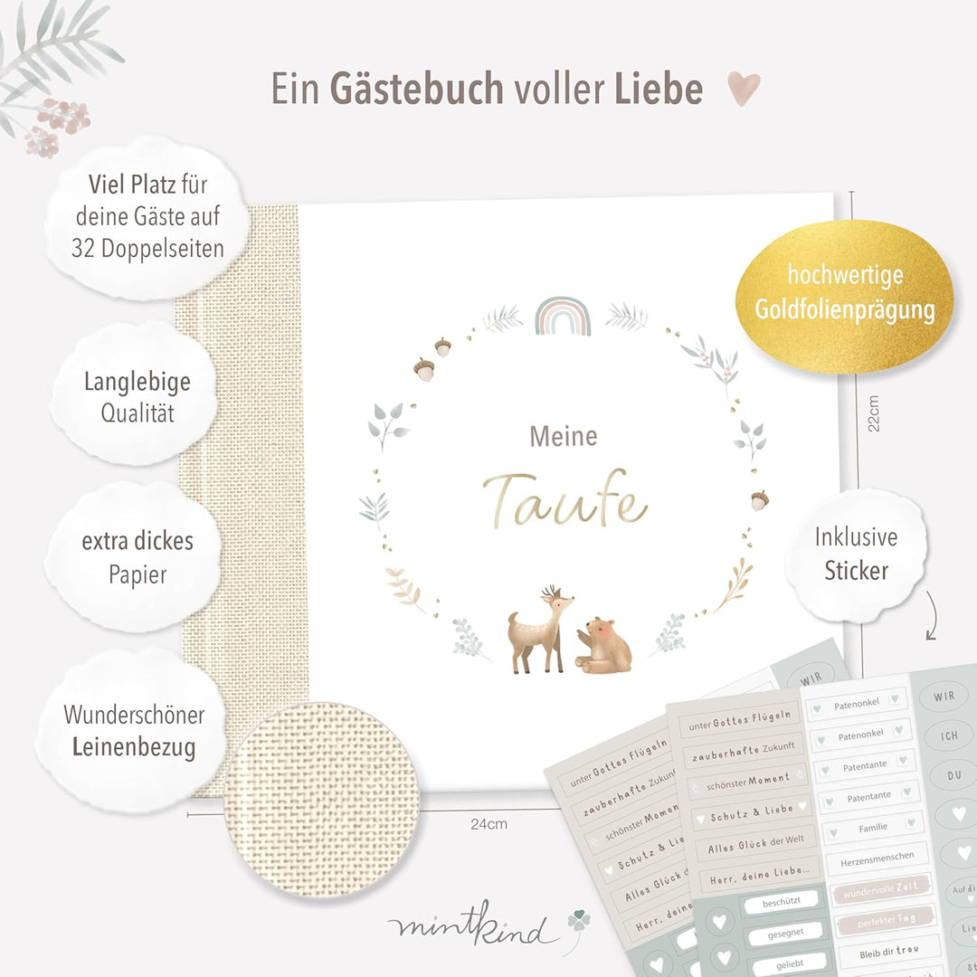 mintkind® Gästebuch Taufe Beige - Erinnerungsbuch für Junge & Mädchen, Taufgeschenk & Taufalbum, 72