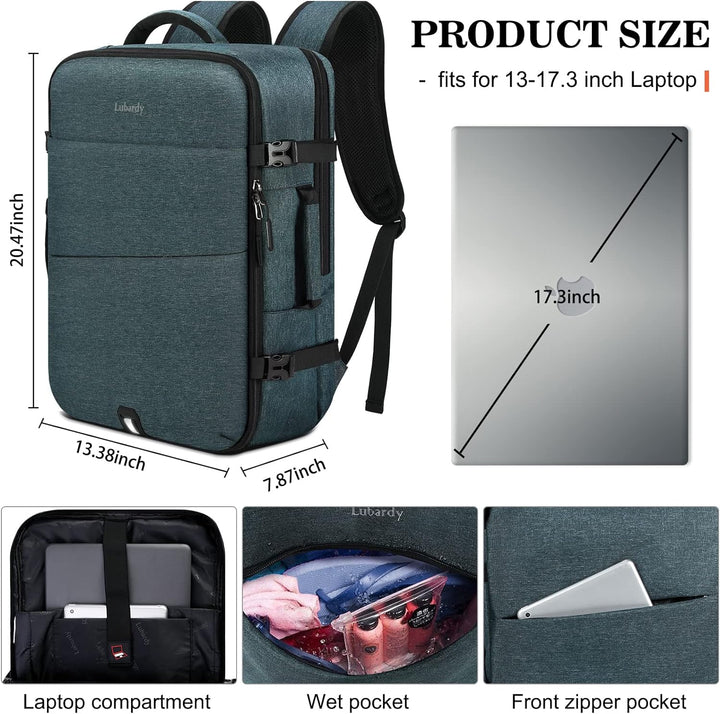 Lubardy 40L Laptop Rucksack Herren Wasserdicht 17.3 Zoll mit 3 Aufbewahrungstaschen Reiserucksack fü