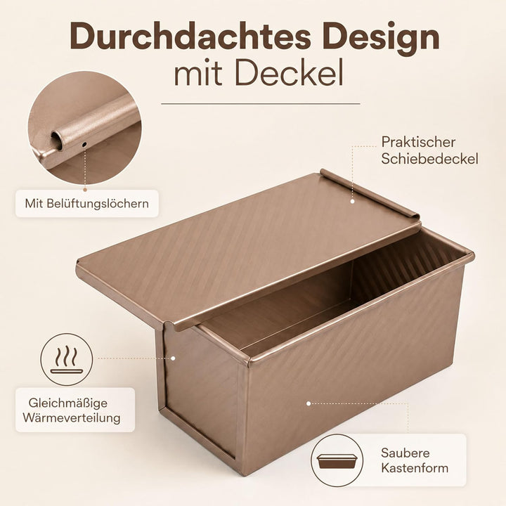 URMONA 2 Stück Toastbrot Brotbackform Mit Deckel, Toastbrotform & Kastenform mit Belüftungslöchern,