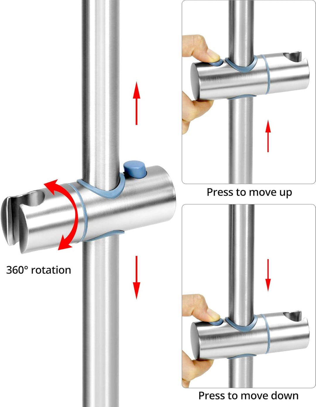 QWORK® 66cm Duschstange mit Flexibler Duschkopfhalterung - Edelstahl SUS 304 - Gebürstetes Finish -