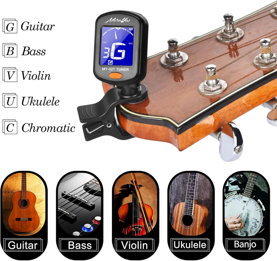 Stimmgerät für Chromatic, Gitarre, Bass, Violine, Ukulele, inklusive Kapodaster und Halterung Capo+T