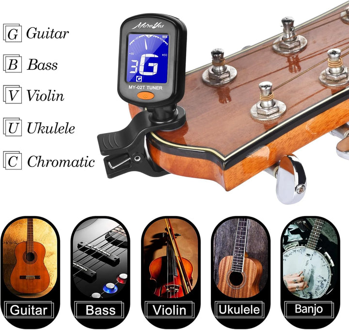 Stimmgerät für Chromatic, Gitarre, Bass, Violine, Ukulele, inklusive Kapodaster und Halterung Capo+T
