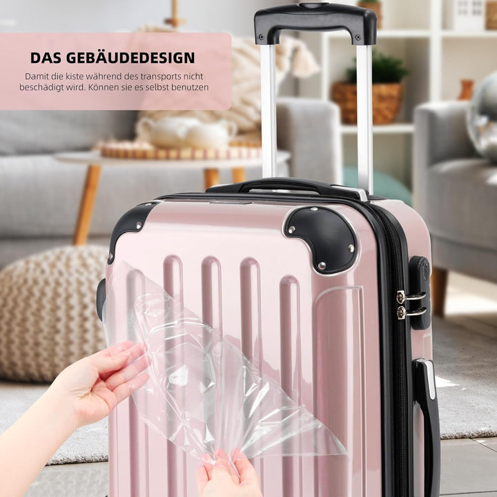 BEIBYE- 3er Kofferset Hartschalen-Koffer Reisekoffer Trolley Rollkoffer Set Reisekofferset (Rosa Gol