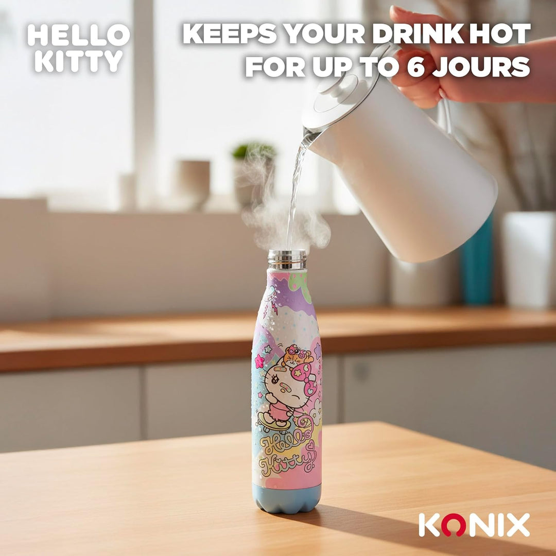 Konix Hello Kitty Isolierflasche - Edelstahl - 500 ml - Skateboard-Motiv - Blau Hello Kitty Blau - S