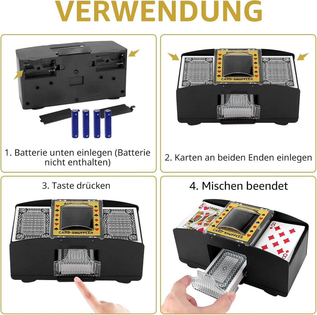 Kartenmischmaschine Elektrische, Mischmaschine Karten für 2 Kartensätze, Automatischer Kartenmischer