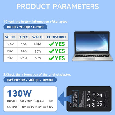 130W USB C Netzteil Ladegerät für Dell XPS 15 9500 9510 9520 9575 17 9700 9710 9720 Precision 3560 5