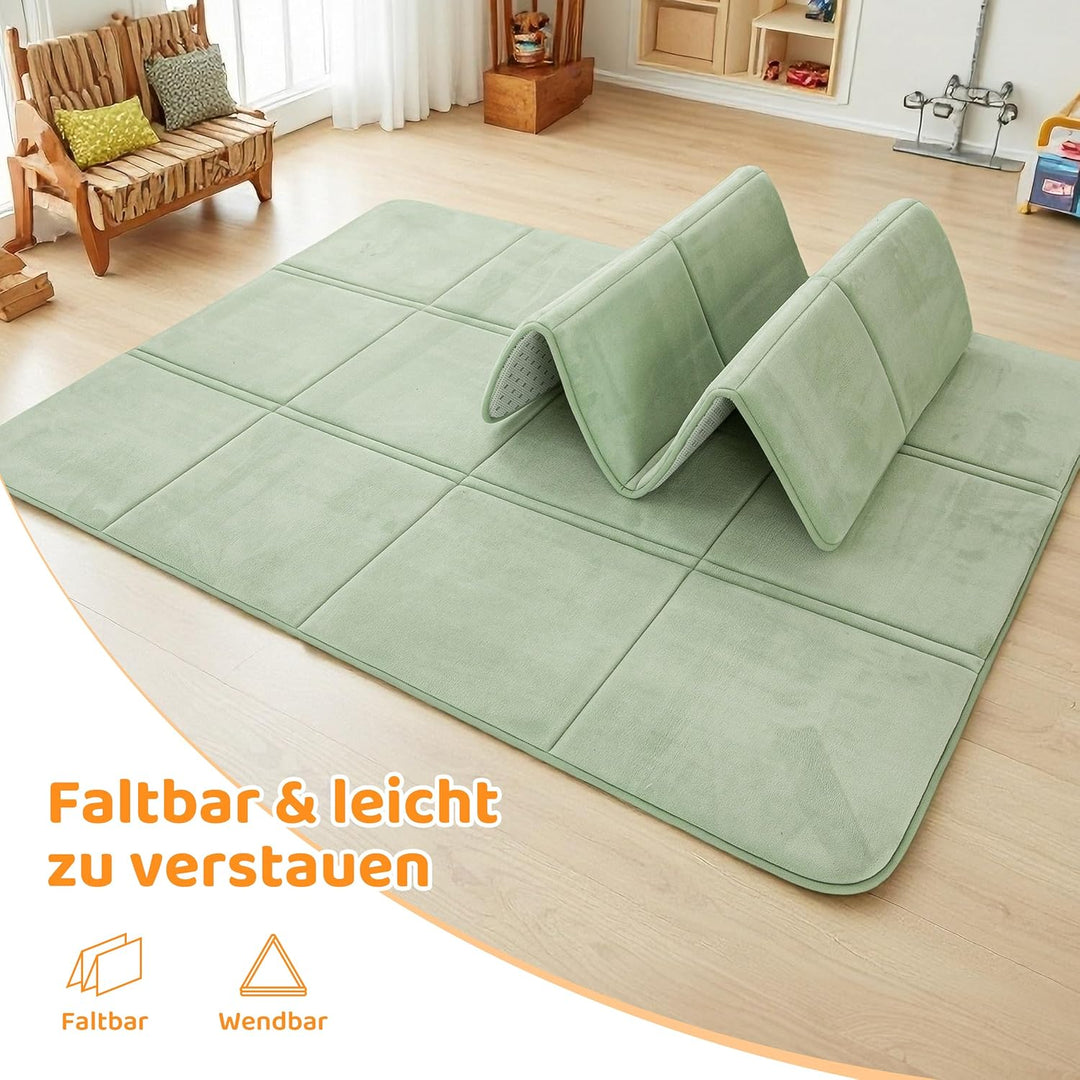 BYBYME 3cm Dicke Faltbare Krabbelmatte Baby, 120x180cm Spielmatte mit Rutschfester Unterseite, Weich