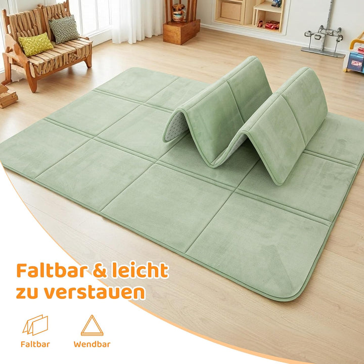 BYBYME 3cm Dicke Faltbare Krabbelmatte Baby, 120x180cm Spielmatte mit Rutschfester Unterseite, Weich