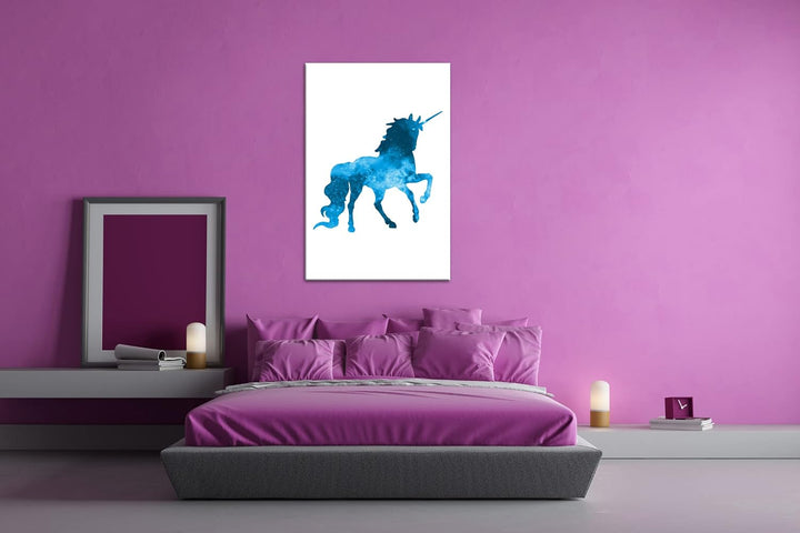 deyoli Galaxie-Einhorn Format: 80x60 Effekt: Monocrome Blau als Leinwandbild, Motiv fertig gerahmt a