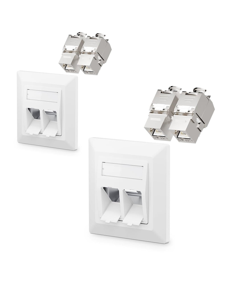 VCELINK 2x Keystone Netzwerkdose Unterputz CAT7/6A 2Fach, Lan Dose Doppelt Keystone RJ45 Modul, STP