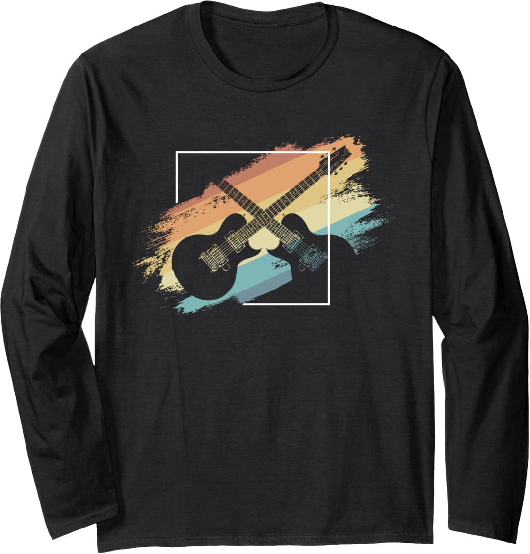 Electric Guitar Retro Vintage 80s Rock Music Player Musician Langarmshirt