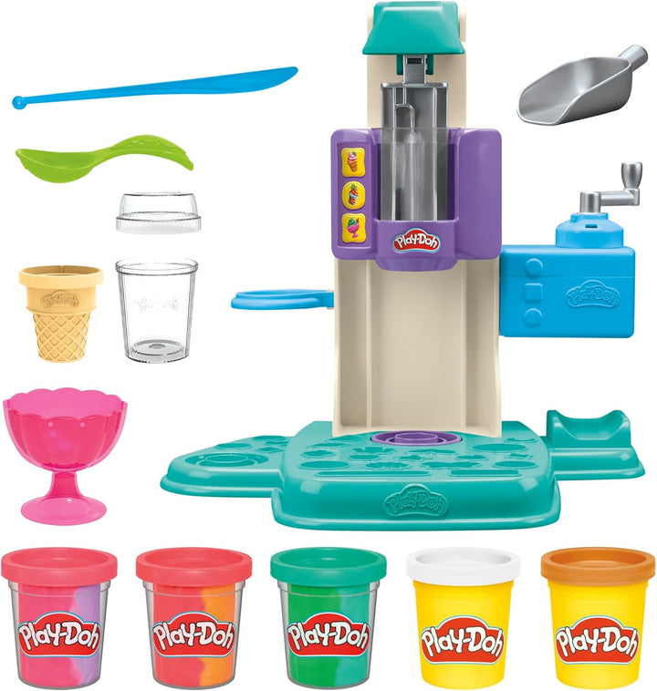 Play-Doh Bunte Regenbogen Eismaschine, 2 x 56g einfarbig & 3 x 56g zweifarbig, Spielküchen-Set mit Z