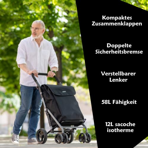 Carlett - Lite Family Lett470 |Warenkorb | Zusammenklappbarer Einkaufswagen | 4 Räder | Verstellbare