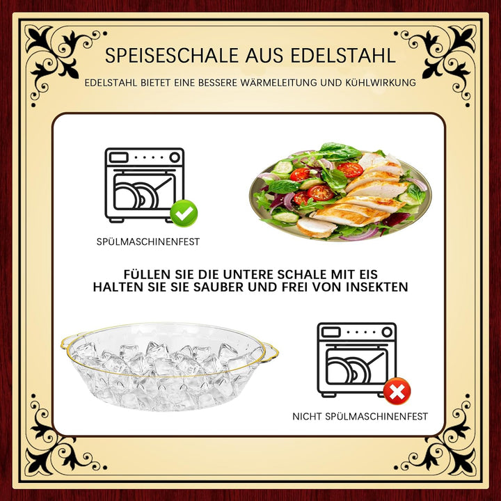 3 Stück Gekühltes Serviertablett Set, 30 cm Tablett Edelstahl, Buffet Partyplatte für Obst, Gemüse,