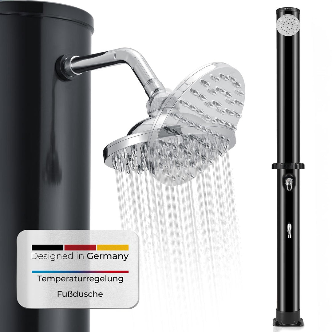 Juskys Solardusche Victoria 20/35 Liter - bis 60°C – mit schwenkbarem Duschkopf, Fussdusche & Garten