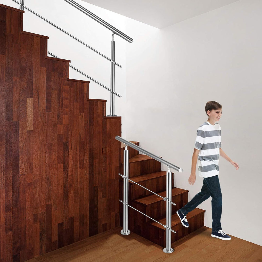 LILIIN Edelstahl Handlauf Geländer Treppengeländer 120 cm mit 2 Querstreben Montagematerial Wandhand
