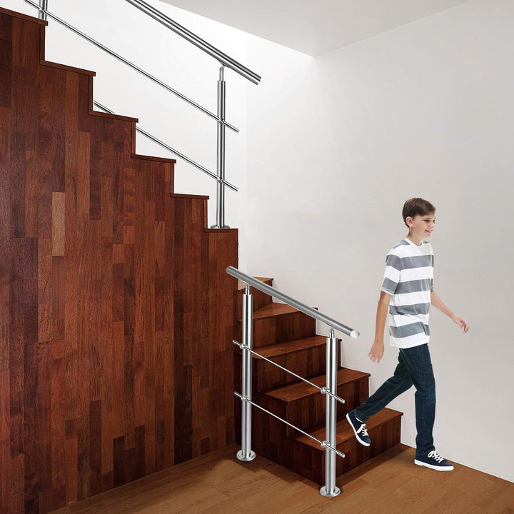 LILIIN Edelstahl Handlauf Geländer Treppengeländer 120 cm mit 2 Querstreben Montagematerial Wandhand