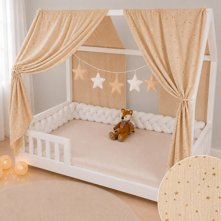 YellowNest Hausbett Himmel (2er Pack) - 100% Baumwolle - Betthimmel Hausbett aus Musselin (2er Pack)